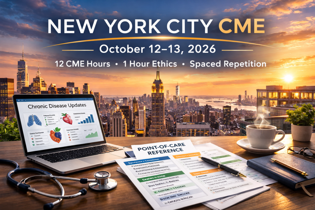 NYC CME Conference 2026 Times Square skyline with 12 CME credits