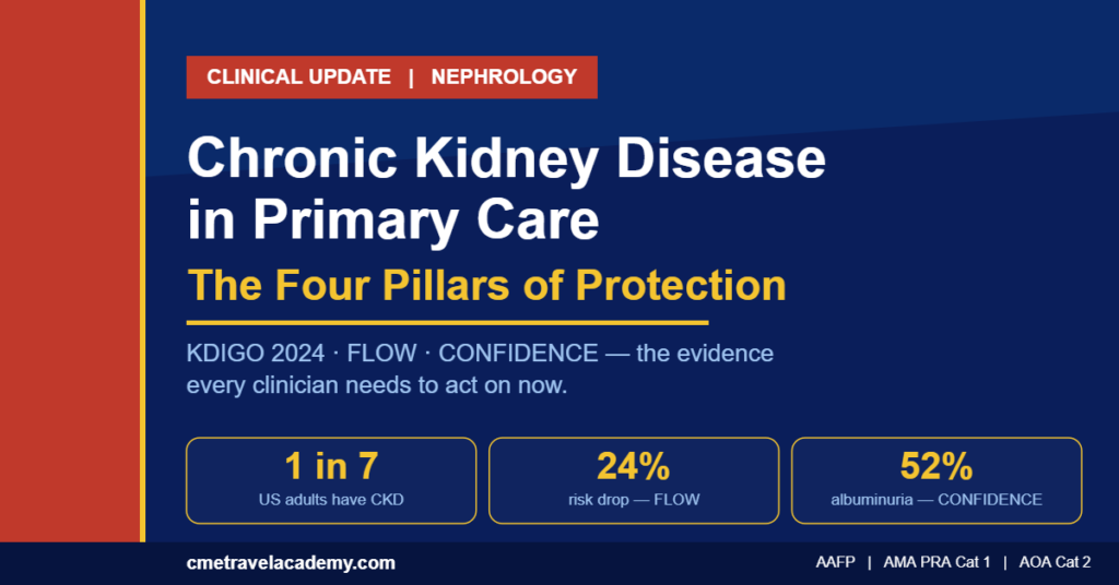 Chronic Kidney Disease in Primary Care — The Four Pillars of Protection: KDIGO 2024, FLOW, and CONFIDENCE clinical update.